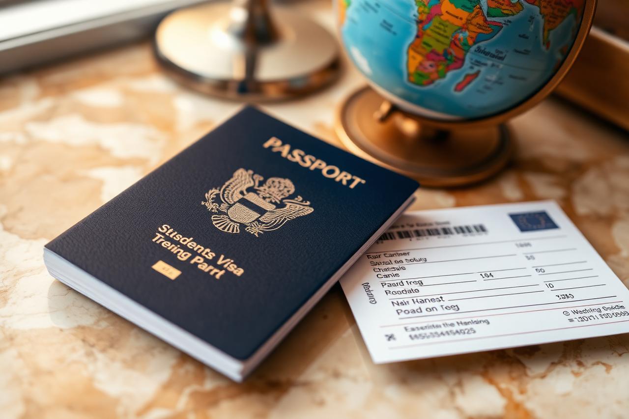 Passport, boarding pass and globe